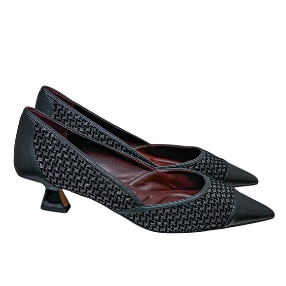 Franco Sarto Darcy Pointed Toe Kitten Heel Pumps in Black Multi Woven - Picture 6 of 11